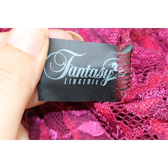 Fantasy Lingerie Vtg. Lace Asymmetrical Hem Nightie-Size Medium-Burgundy-Y2K - Picture 4 of 8